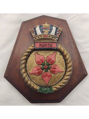 HMCS Huron Royal Canadian Navy Ship Crest Wood Plaque